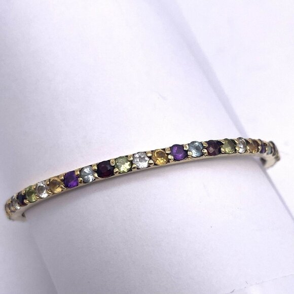 925 Sterling Silver UTC Round Multicolor Rhinestone Bangle Bracelet Extra Small - Picture 3 of 5
